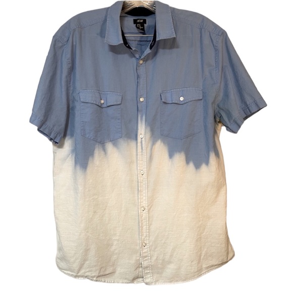 H&M Tops - H & M Blue Short Sleeve Button Up Blue & White Tie Dye Shirt Size XL